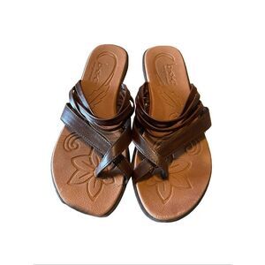 B.O.C. Womens Brown Strappy Crossover Slip On Alisha Comfort Sandals Size 8M